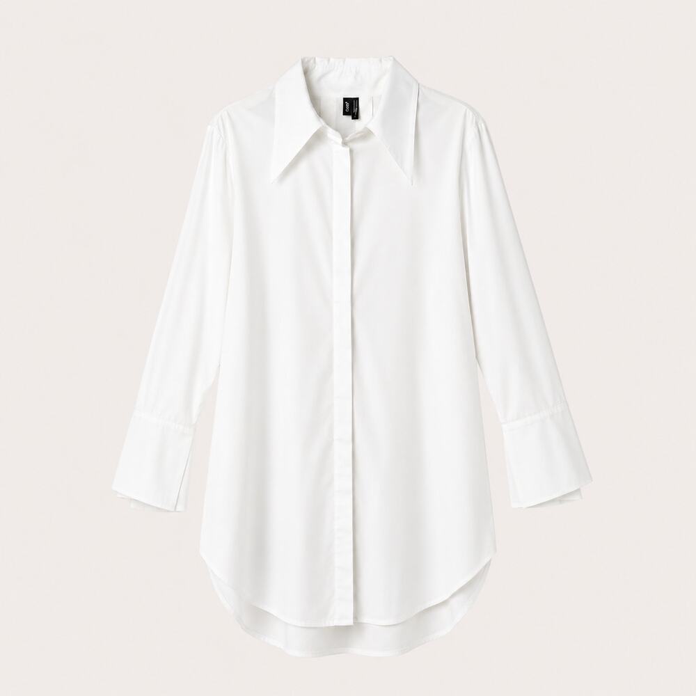 Ravel Cotton Poplin Stretch Shirtdress White Statement Collar L Parisian French